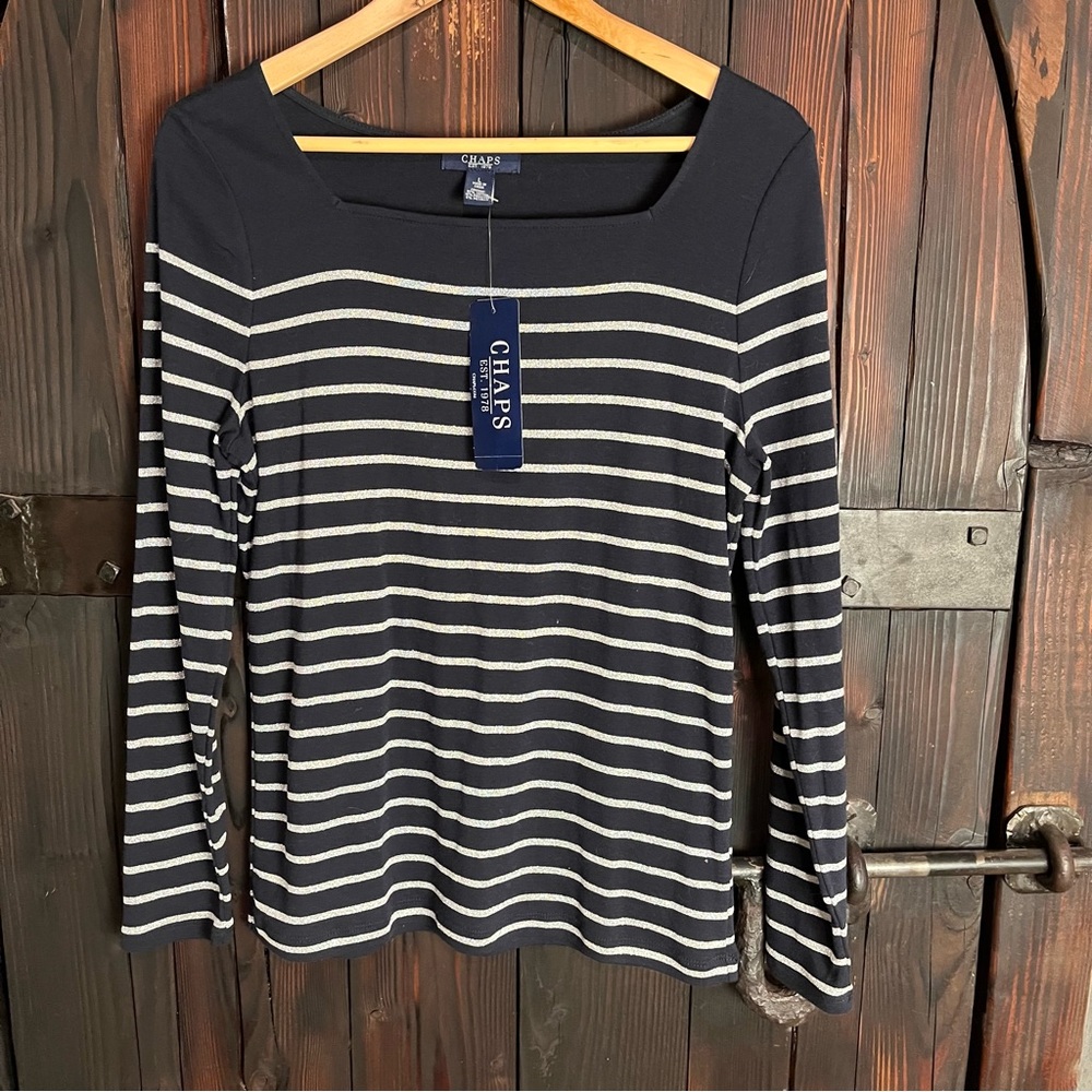 Chaps Navy and silver stripe top L
